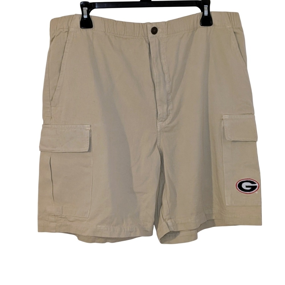 Logo Athletic Georgia Bulldogs Cargo Shorts Mens Medium Khaki Tan Cotton‎ UGA